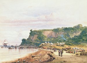 Landung der britischen und französischen Truppen in Varua am Schwarzen Meer von H.M.S. Bellerophon, 17. Juli 1854 im Krimkrieg