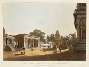 Ein Blick innerhalb der Mauern einer Pagode, Madras, aus "A Brief History of Ancient and Modern India" von Blagdon, Daniell, Ward und Hunter, 1804 von Colonel Francis Swain Ward