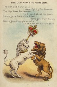 Kinderlied: Der Löwe und das Einhorn (Chromolithografie) von Constance Haslewood