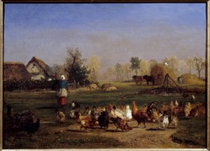 Die Fütterung der Hühner von Constant Emile Troyon