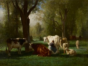 Landschaft mit Rindern und Schafen