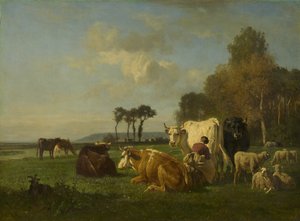 Rinder und Schafe in einer Landschaft, ca. 1855
