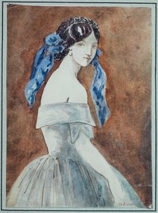Studie einer Frau mit entblößtem Kleid, Schleier im Haar von Constantin Guys