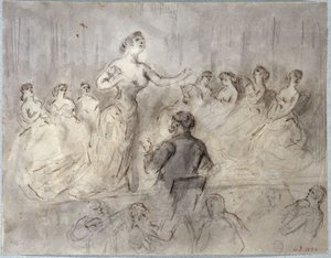 Szene aus einem Café-Konzert, Orchester und Sängerinnen, um 1875-1880 von Constantin Guys