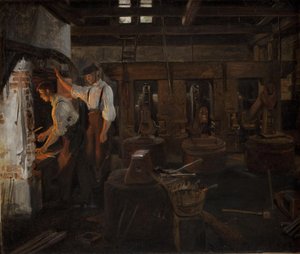 Das Innere der alten Hammerschmiede bei Hellebæk