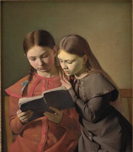 Die Schwestern des Künstlers Signe und Henriette lesen ein Buch