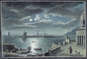 Der Hafen und der Cobb, Lyme Regis, Dorset, bei Mondlicht