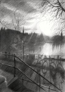 Sonniger Stadtkanal-Skizze von Corné Akkers