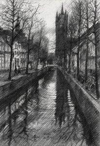 Winter Stadtkanal Skizze von Corné Akkers