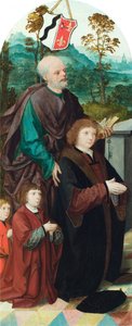 Ein Spender und seine zwei Söhne werden dem Heiligen Petrus vorgestellt