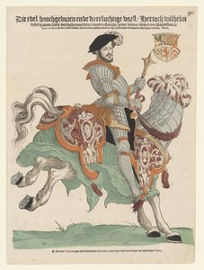 Porträt von Herzog Wilhelm von Kleve, Jülich und Berg, Graf von Mark, Herr von Ravenstein zu Pferd von Cornelis Anthonisz. (manner of)