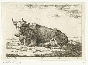 Landschaft mit liegender Kuh mit Hörnern von Cornelis  Bisschop