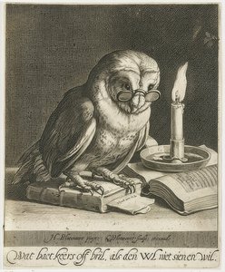 Eule mit Brille und Büchern
