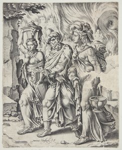 Lot und seine Töchter verlassen das brennende Sodom