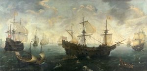 Die spanische Armada vor der englischen Küste im Jahr 1588, ca. 1620-25 von Cornelis Claesz  van Wieringen