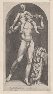 Speculum Romanae Magnificentiae: Bacchus auf den Schultern eines Satyrs, 16. Jahrhundert von Cornelis Cort