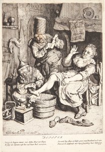 Frau, die mit Schröpfen behandelt wird von Cornelis Dusart
