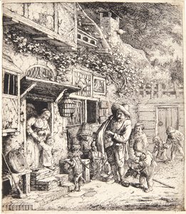 Drehorgelspieler mit einem tanzenden Hund von Cornelis Dusart