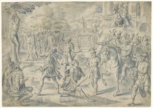 Schießen auf Vaters Leiche von Cornelis Floris (II) (circle of)
