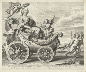 Clara Isabella de Ligne-Arenberg (?) in einem Triumphwagen von Cornelis Galle (I)