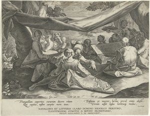 Musizierende Gesellschaft mit Mann hinter Virginal von Cornelis Galle (I)