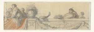 Personen auf einer Balustrade mit Girlanden von Cornelis Holsteyn