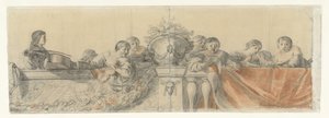 Personen auf einer Balustrade mit Festons (Entwürfe für Wandmalereien im Schloss Honselaersdijk) von Cornelis Holsteyn