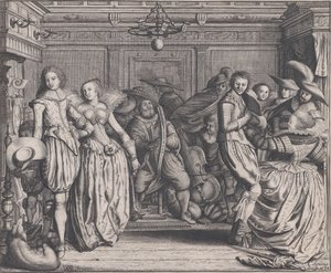 Innenraum mit tanzenden Paaren und Musikern, ca. 1620