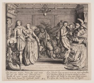 Innenraum mit Musikern und tanzenden Paaren von Cornelis Koning