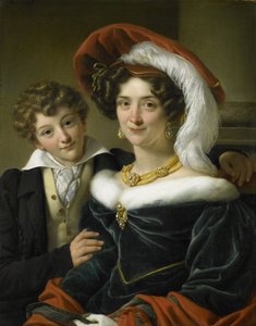 Rudolphina Wilhelmina Elizabeth de Sturler (1798-1873), zweite Frau von Graf Johannes van den Bosch, mit ihrem Sohn Richard Leeuwenhart, 1829 von Cornelis Kruseman