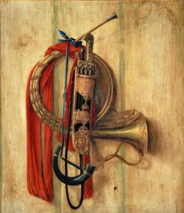 Jagdgerät an einer Wand von Cornelis Norbertus Gysbrechts