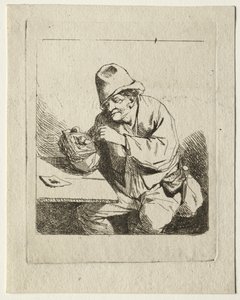 Bauer, der seine Pfeife anzündet, Mitte 1600er von Cornelis Pietersz Bega