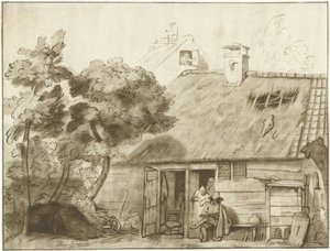 Zeichner vor Bauernhof von Cornelis Ploos van Amstel (signed by artist)
