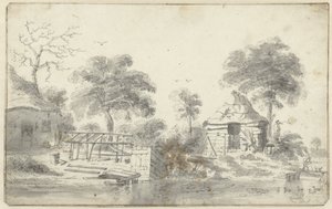 Bauernhof mit Scheune am Wasser von Cornelis Saftleven