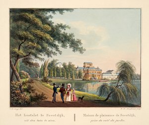 Het Lustslot te Soestdijk, aus dem Garten zu sehen. Maison de plaisance de Soestdijk prise du côté du jardin, 1825 von Cornelis de Kruyff