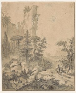 Bergweg mit Mann und zwei Maultieren