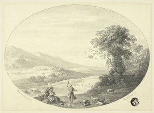 Italienische Landschaft mit Tänzer, Musikern und Ziegen