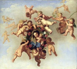 Engel tragen ein Porträt der Madonna in den Himmel