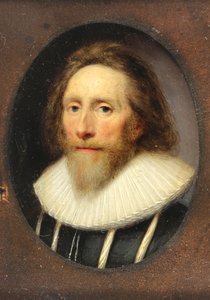 Ein Herr in geschlitztem schwarzen Wams von Cornelius I Johnson