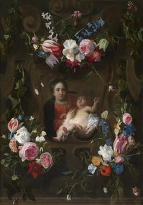 Madonna umgeben von einem Blumenkranz