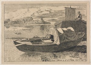 Boote auf einem Fluss, Windmühle in der Ferne, 1809 von Cornelius Varley