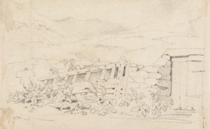 Studie einer Steinmauer und eines Tores von Cornelius Varley