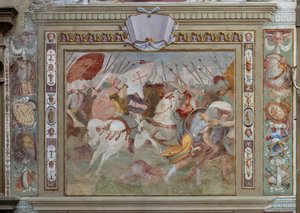 Schlachtenszene, aus den Taten von Gottfried von Bouillon bei der Eroberung Jerusalems