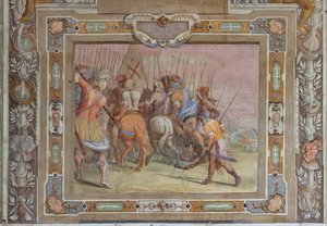 Kampfszene aus den Taten von Gottfried von Bouillon bei der Eroberung Jerusalems, um 1589-94 von Cosimo Daddi