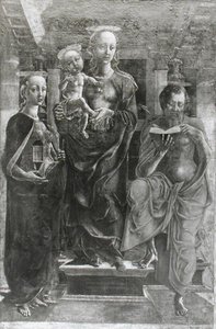 Die Jungfrau und das Kind mit Maria Magdalena und St. Hieronymus von Cosimo Tura