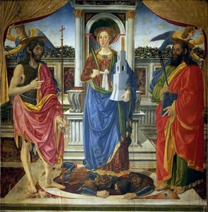 Heilige Barbara mit den Heiligen Johannes dem Täufer und Matthäus, ca. 1470