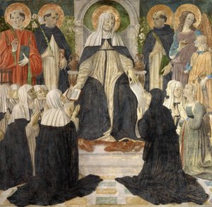 Heilige Katharina von Siena als geistliche Mutter der zweiten und dritten Orden des heiligen Dominikus, ca. 1499