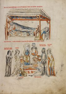Heinrich schläft und Hedwig betet; Heinrich und Hedwig mit ihren Kindern von Court workshop of Duke Ludwig I of Liegnitz and Brieg