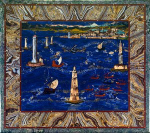 Tisch mit Darstellung des Hafens von Livorno, ca. 1601-04