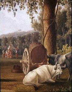 Ernte bei Neapel (Detail von Kühen) - Ernte bei Neapel, Gemälde von Cristoforo Kneip (18. Jahrhundert) Neapel, Museo Nazionale di San Martino